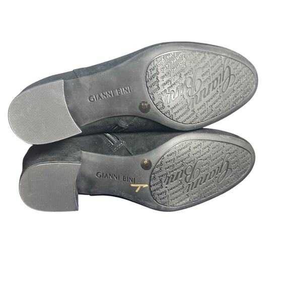 Gianni Bini Black Suede Leather Ankle Boots Block Heel Zip Size 8M - Picture 6 of 11